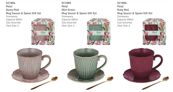 Petals Mint Mug Saucer & Spoon Gift Set
