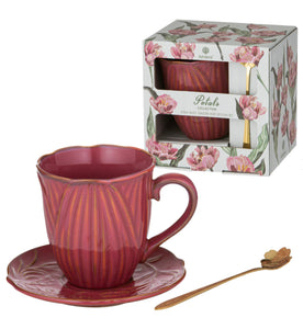Petals Ruby Red Mug Saucer & Spoon Gift Set