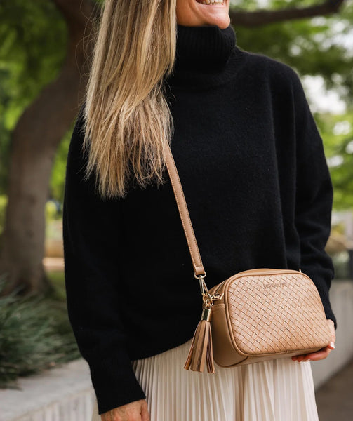 Jacinta Woven Crossbody Bag - Camel