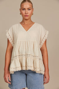 Fleur V-Neck Top - Canvas